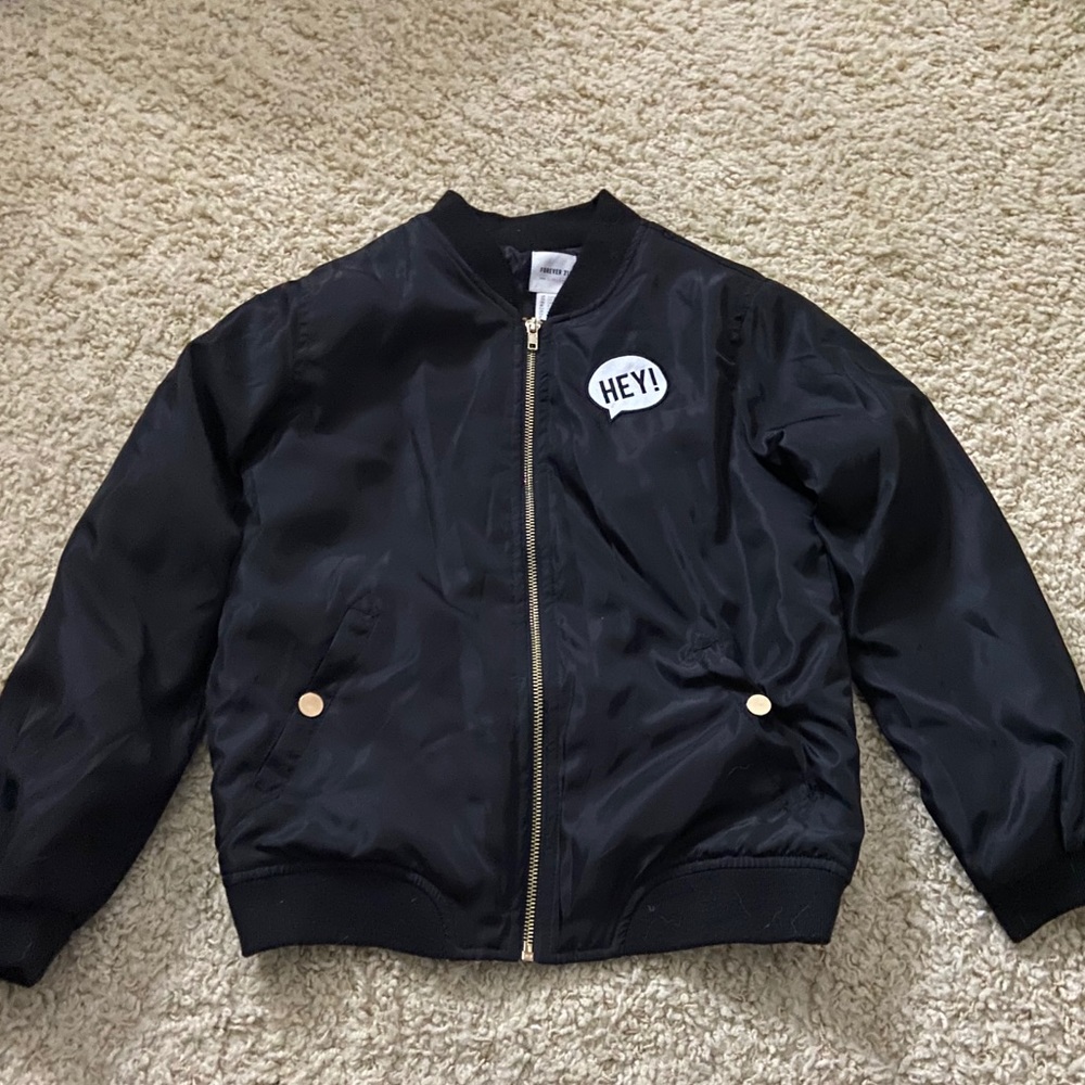 FOREVER 21 girls patch and sparkle zip up jacket